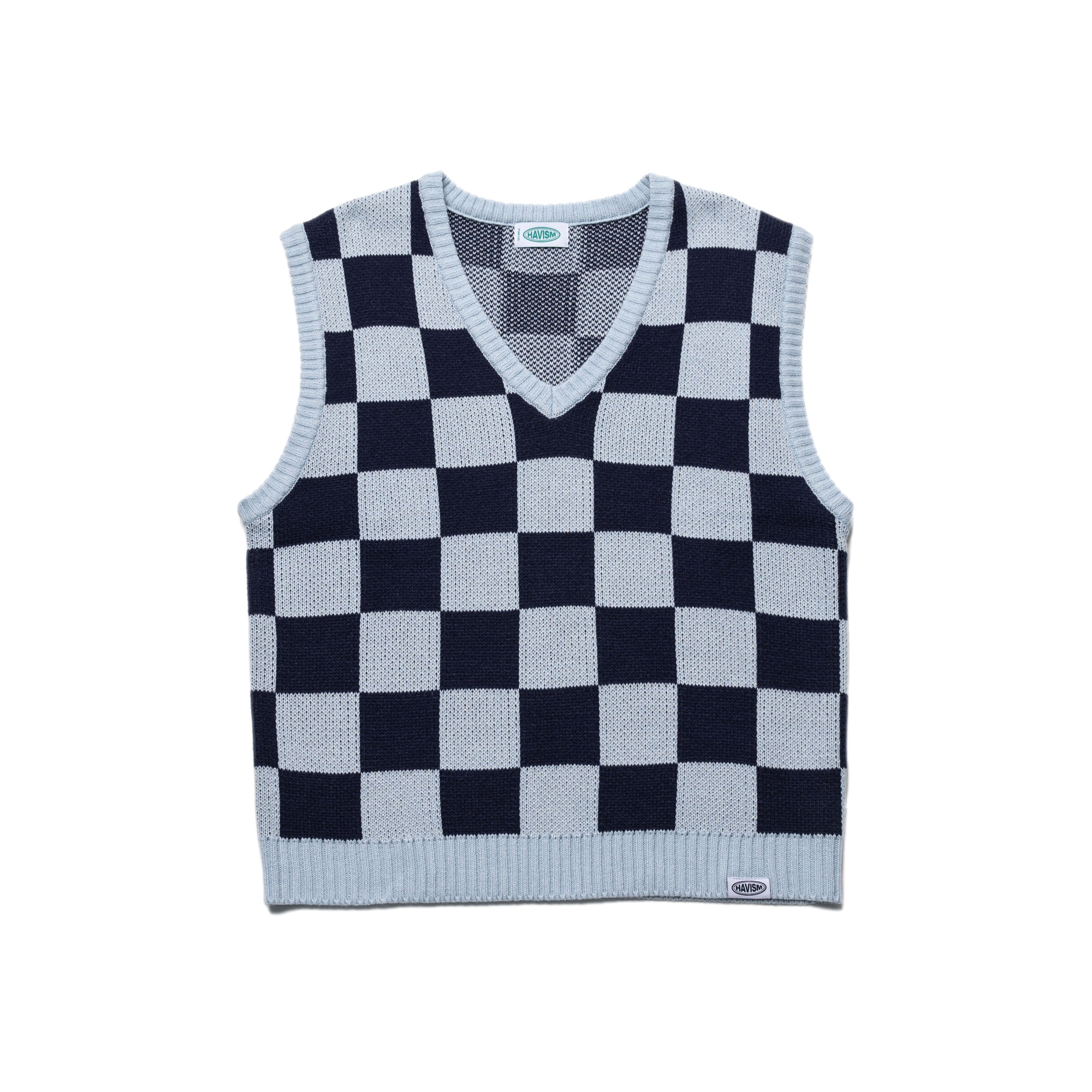 CHECKBOARD KNIT VEST(SKY BLUE