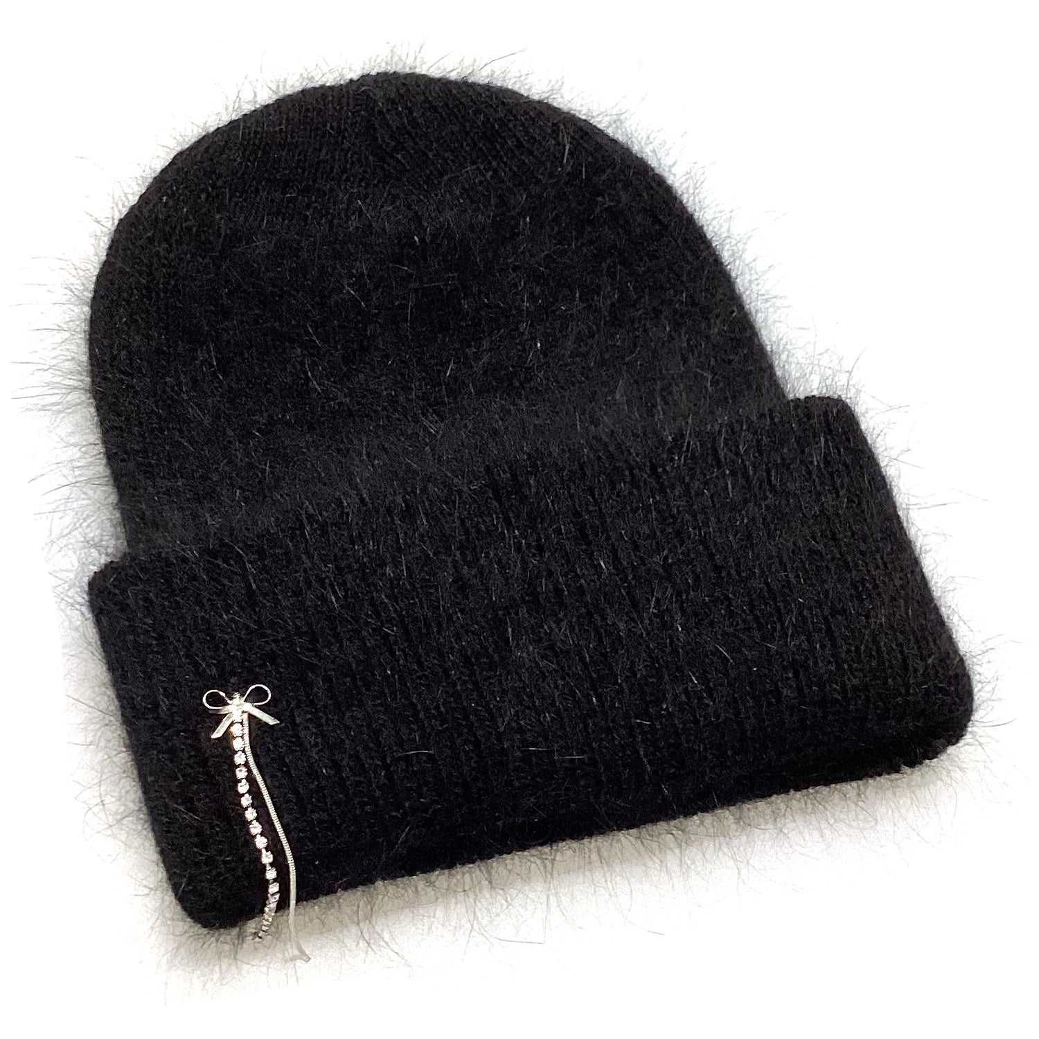 Ribbon Chain Angora Beanie [Black]