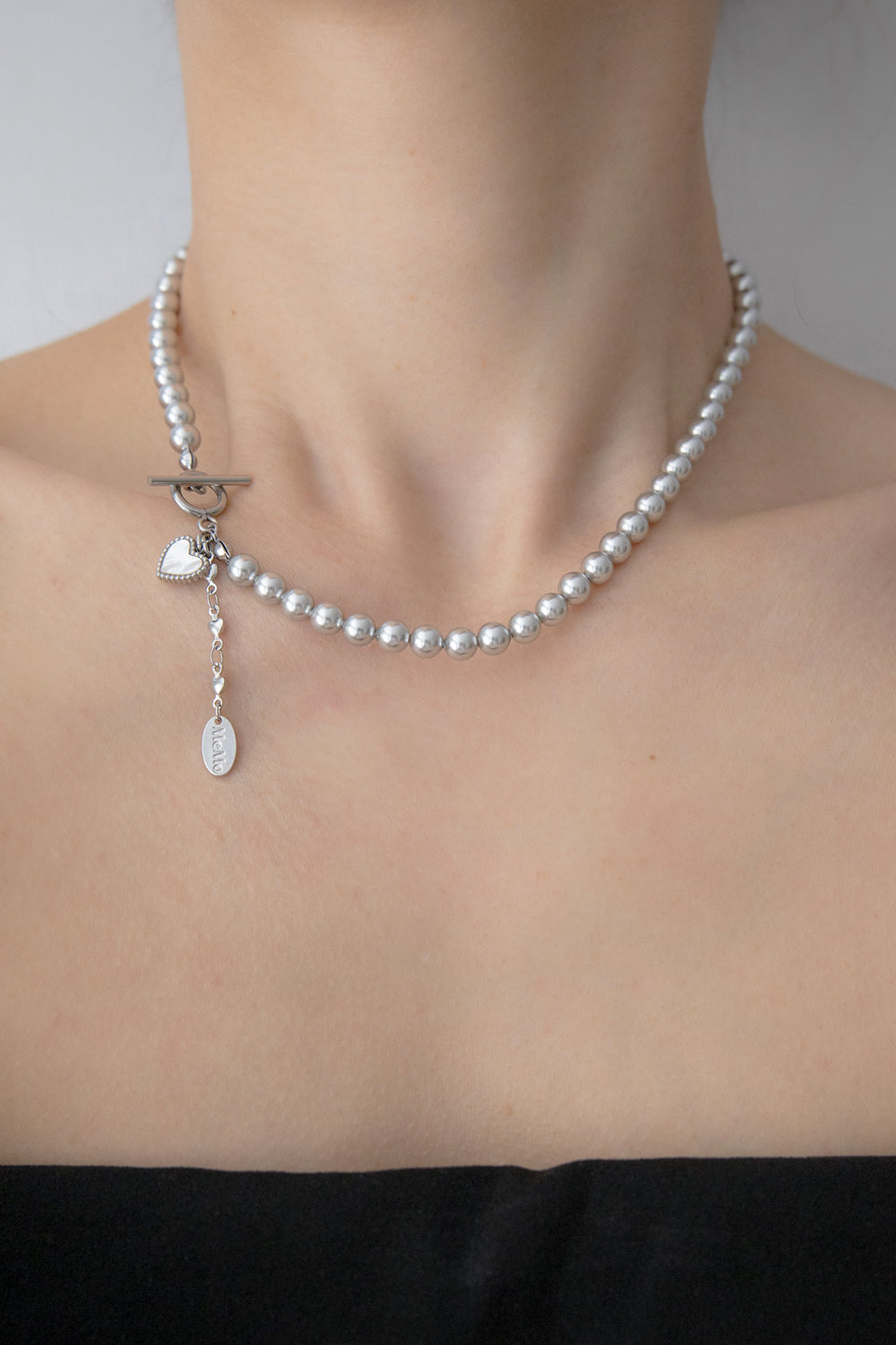 Heart point silver pearl necklace