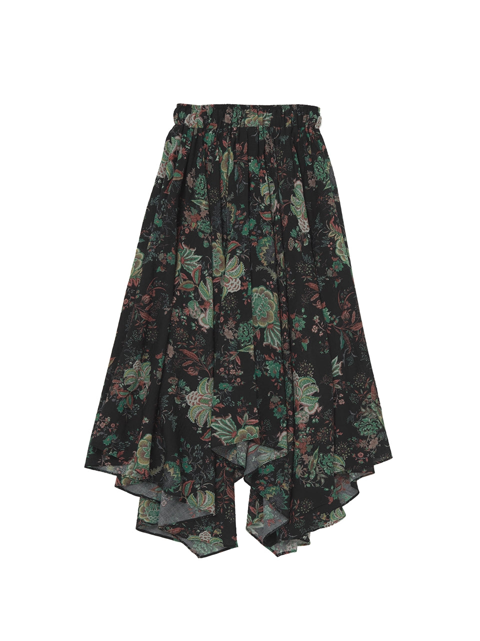 VINTAGE FLOWER UNBALANCE FLARE SKIRT (Black)