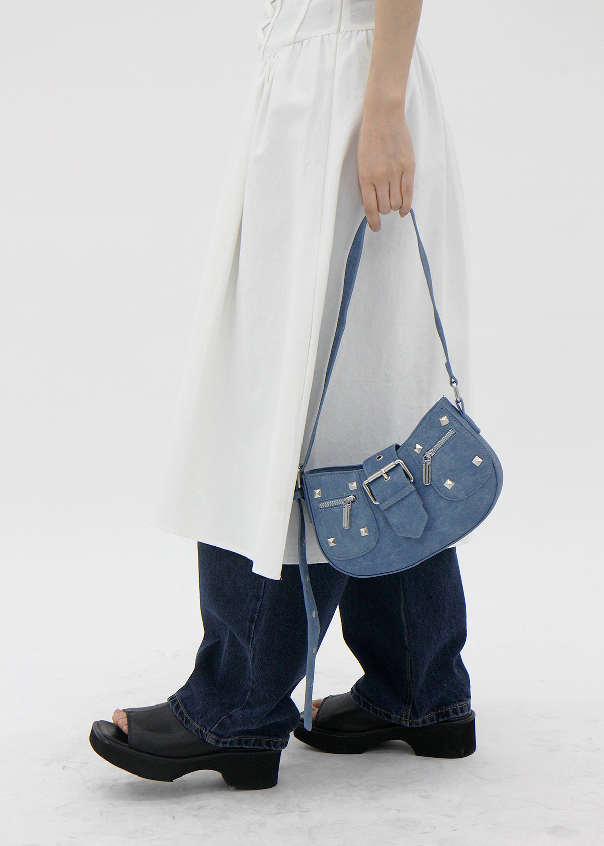 Denim Studded Shoulder Mini Bag (2color)