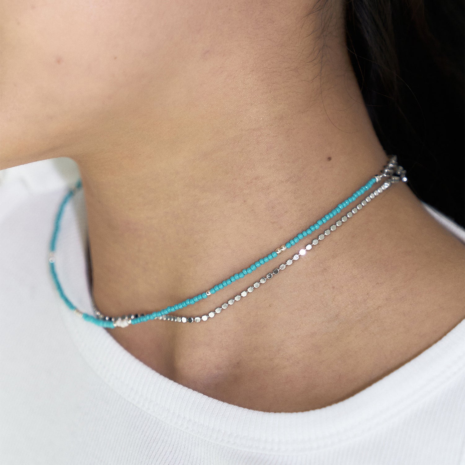 LOVE SKINNY BEADS NECKLACE SKY BLUE