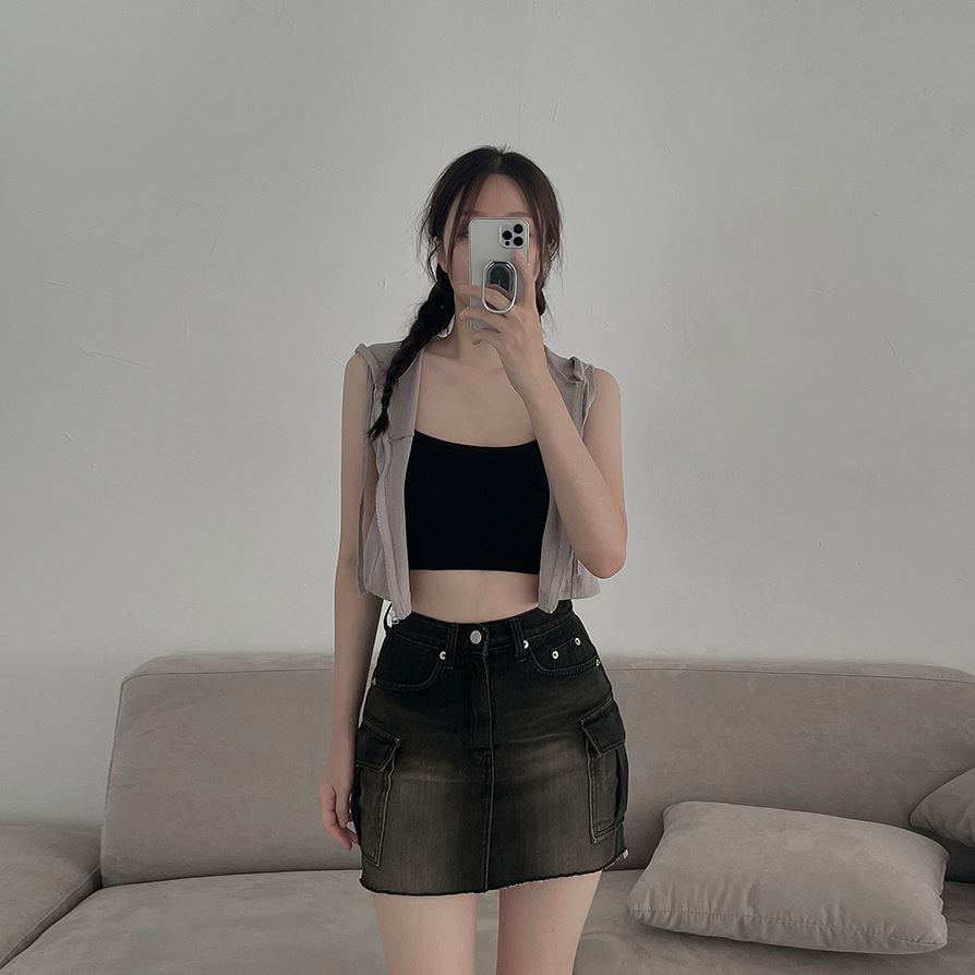 Black and blue cargo denim mini skirt