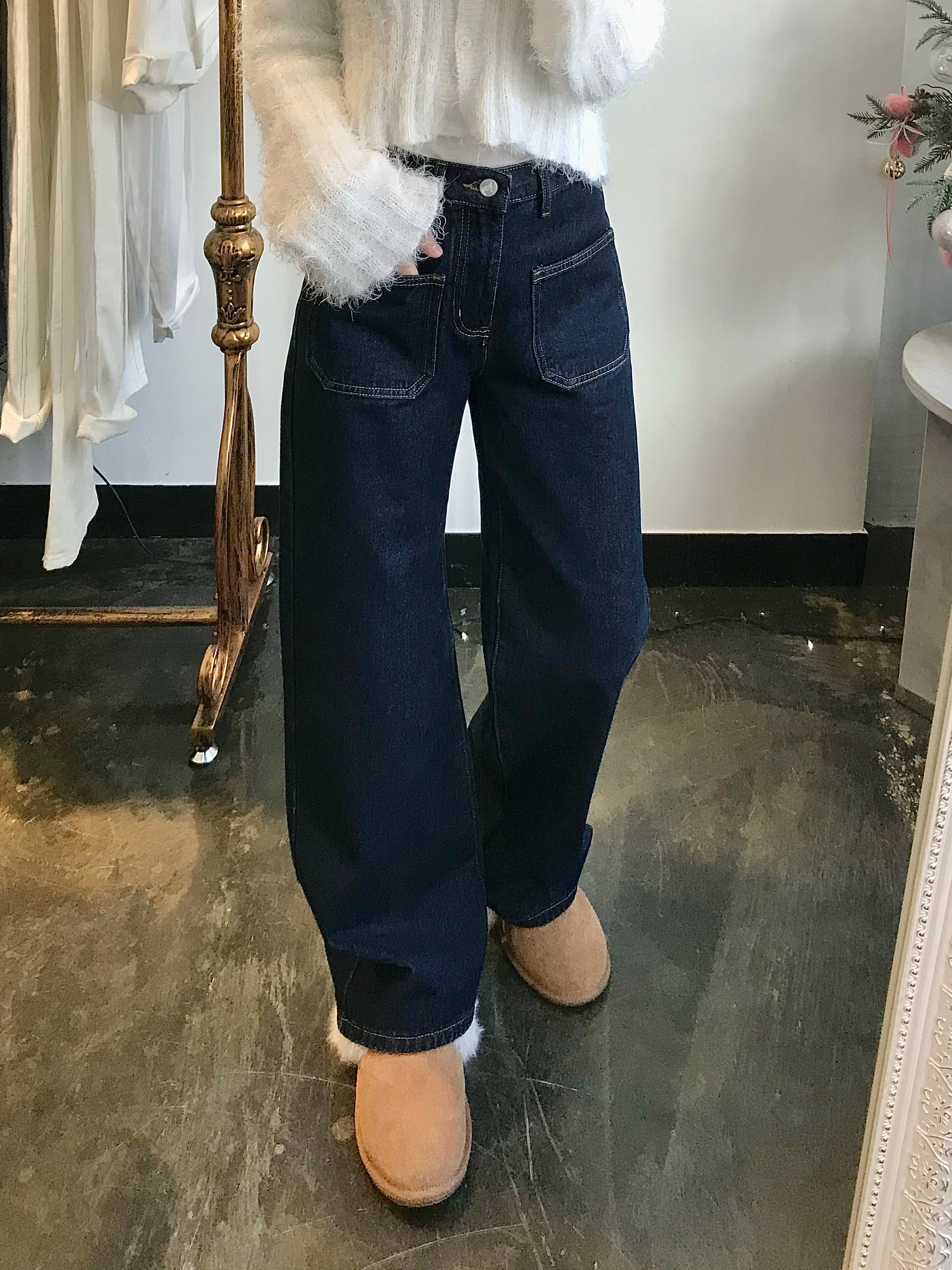 WIDE FIT DARK BLUE DENIM PANTS [17790]