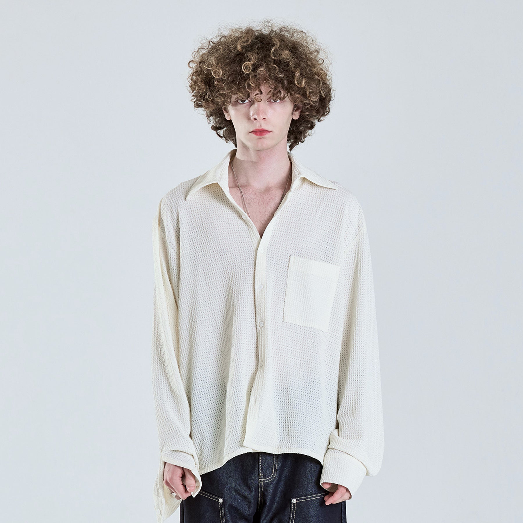 WRINKLE KNIT SHIRT IVORY