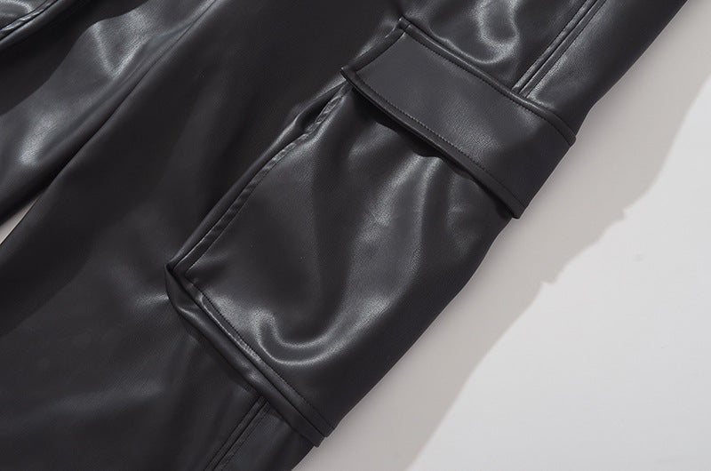 Leather Pocket Cargo Wide Pants