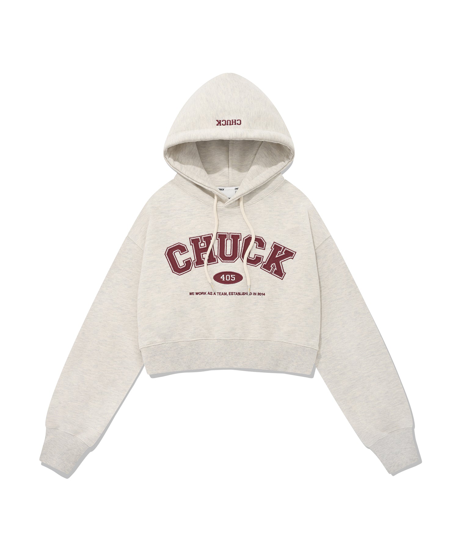 アップリケアーチロゴクロップフーディ/CHUCK APPLIQUE ARCH LOGO CROP HOODIE (OATMEAL)