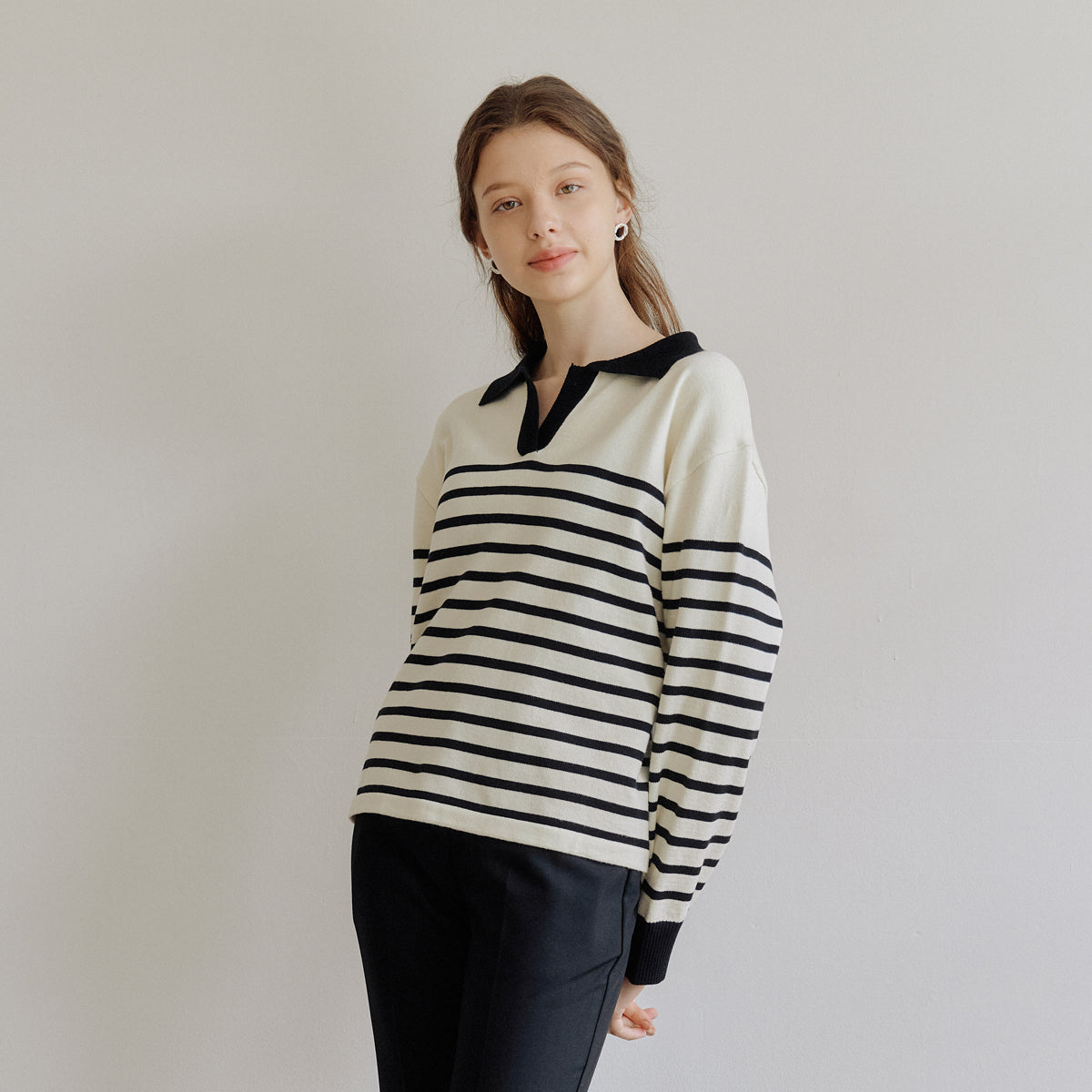 ストライプカラーニット / STRIPE COLLAR KNIT_BLACK