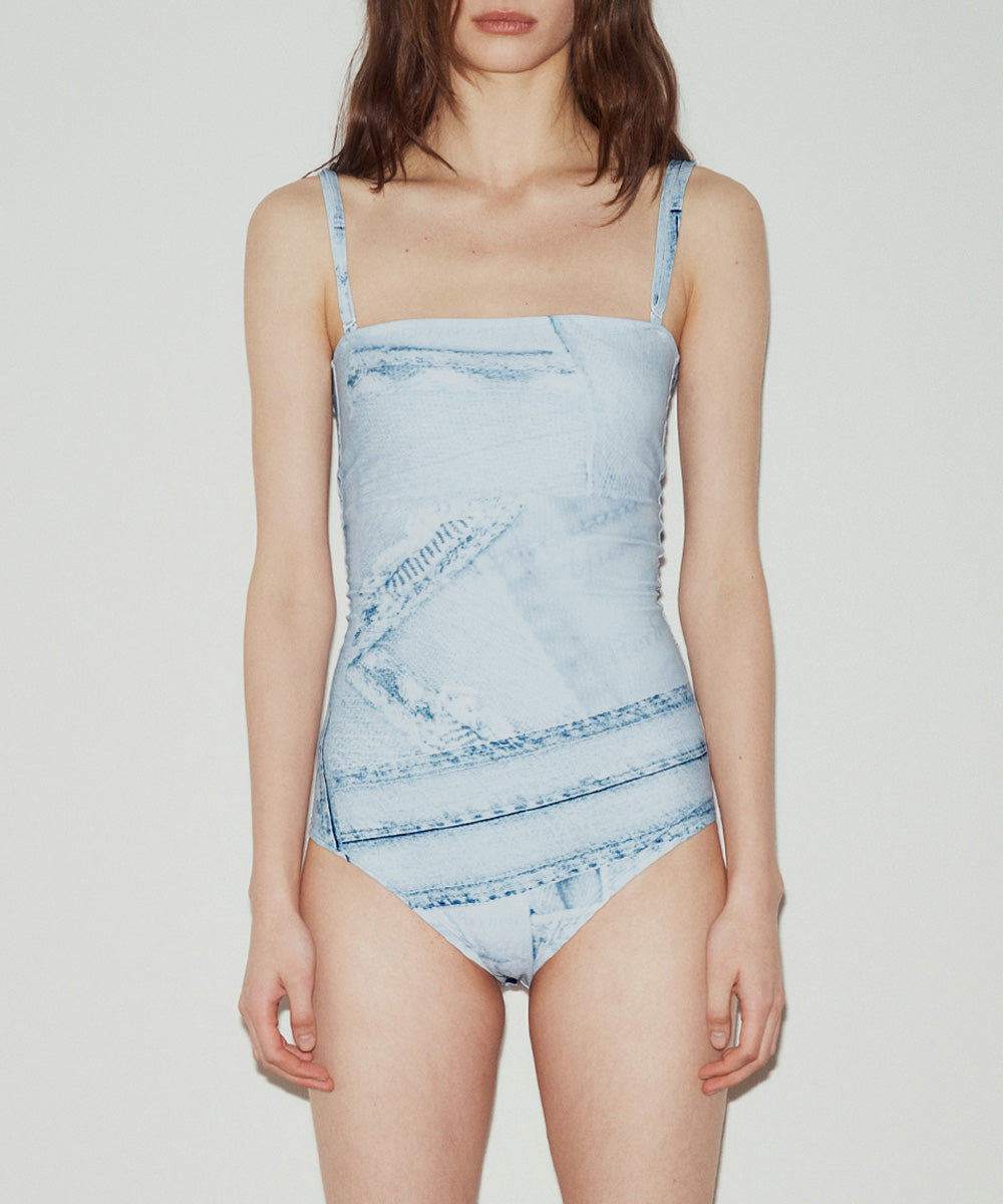 DENIM PRINTED SWIMSUIT (BLUE)