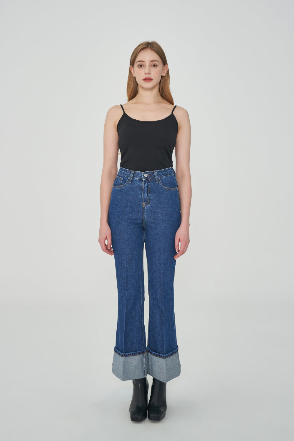 BOOT CUT ROLLED UP NON-SPAN DENIM [6639]