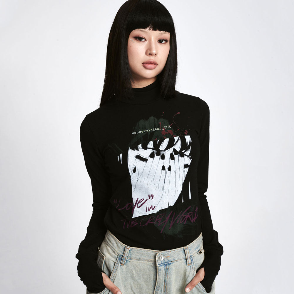 Crying slim Turtleneck Top [Black]