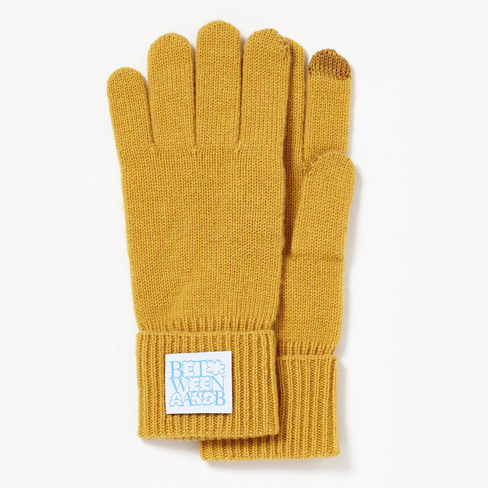 BUBBLE LABEL CASHMERE WOOL BLENDED GLOVES_MUSTARD