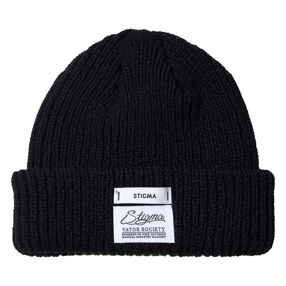 VATOS SOCIETY EMBROIDERED BEANIE WHITE / BLACK