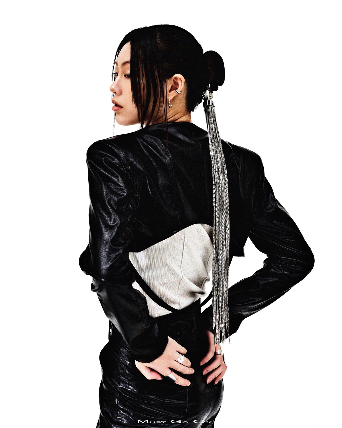 ピンタックストラップレザーボレロジャケット / PIN-TUCK STRAP LEATHER BOLERO JACKET