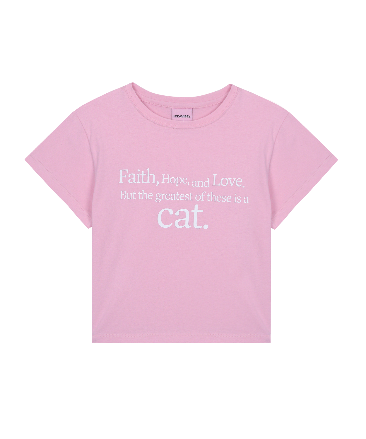 CAT SAYING CROP T-SHIRT_PINK