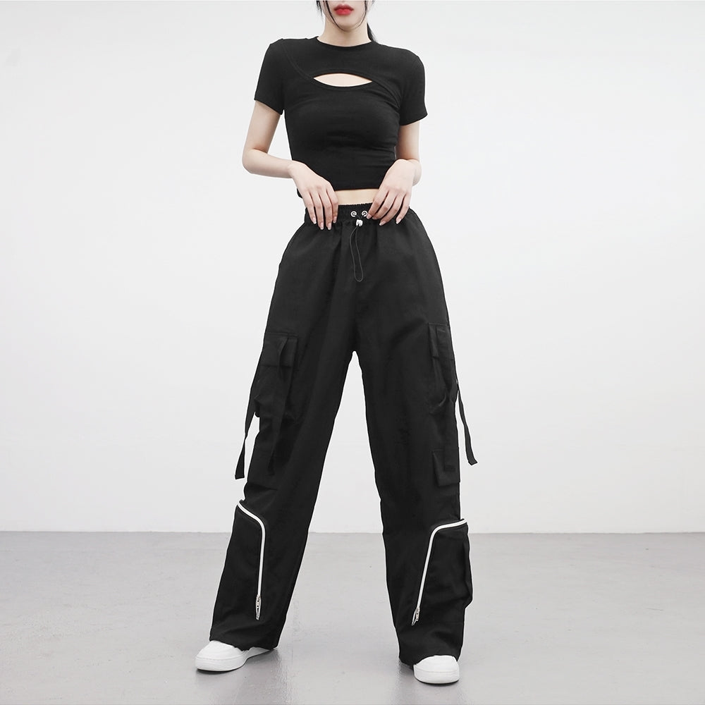 Utto Zipper Cargo Wide Pants