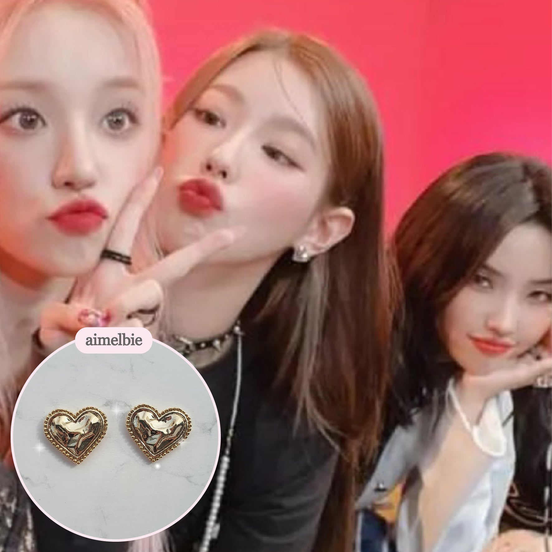  Gold Laced Hearts Piercing (G-idle Miyeon, IVE Yujin, Oh My Girl Seunghee, Arin, Hyojung Piercing)