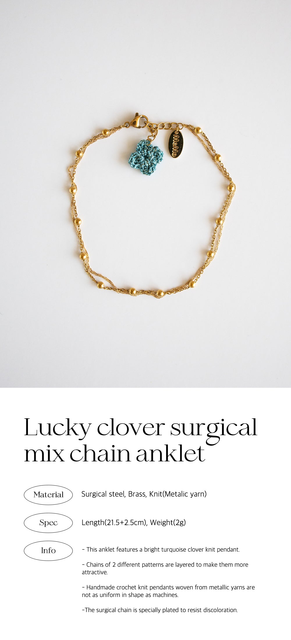 Lucky clover surgical mix chain anklet