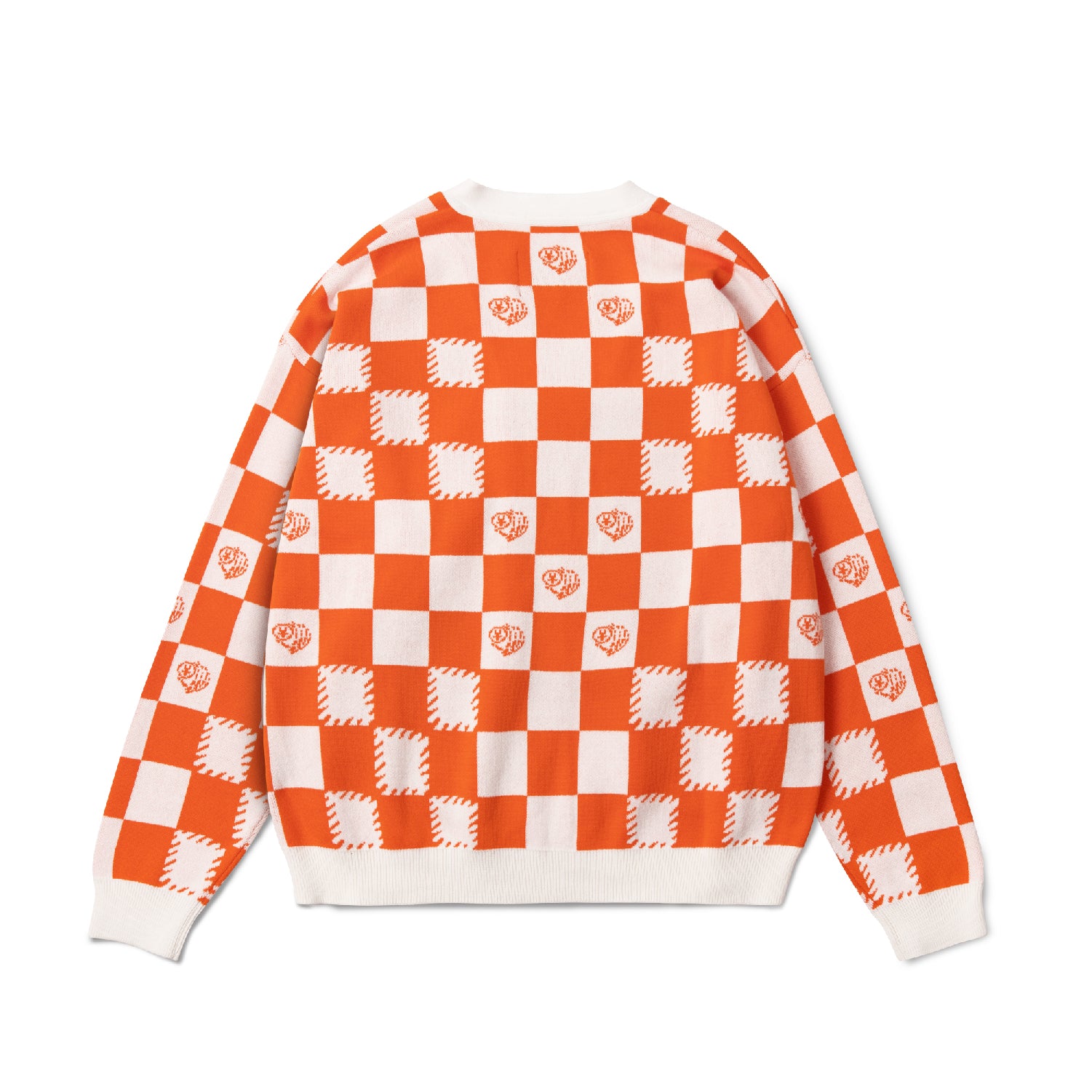 Checkerboard Knit Cardigan - Orange