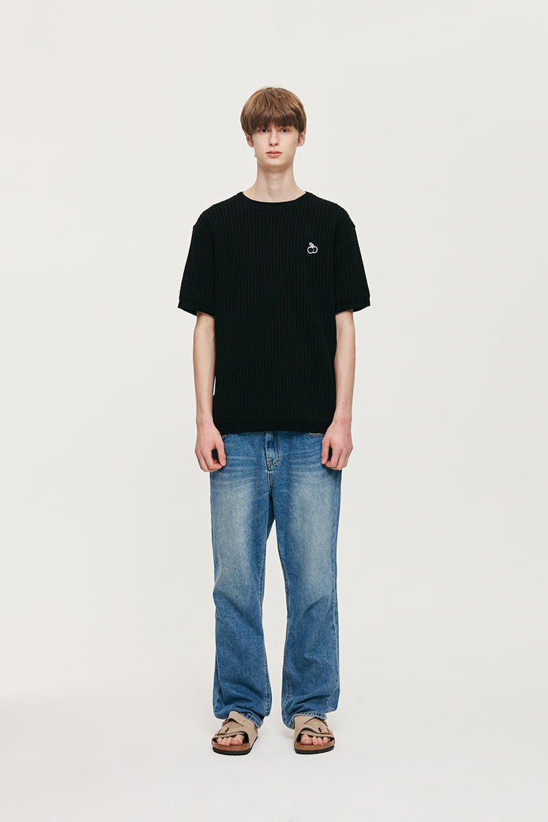 UNI SMALL CHERRY SHORT SLEEVED KNIT KS [BLACK]