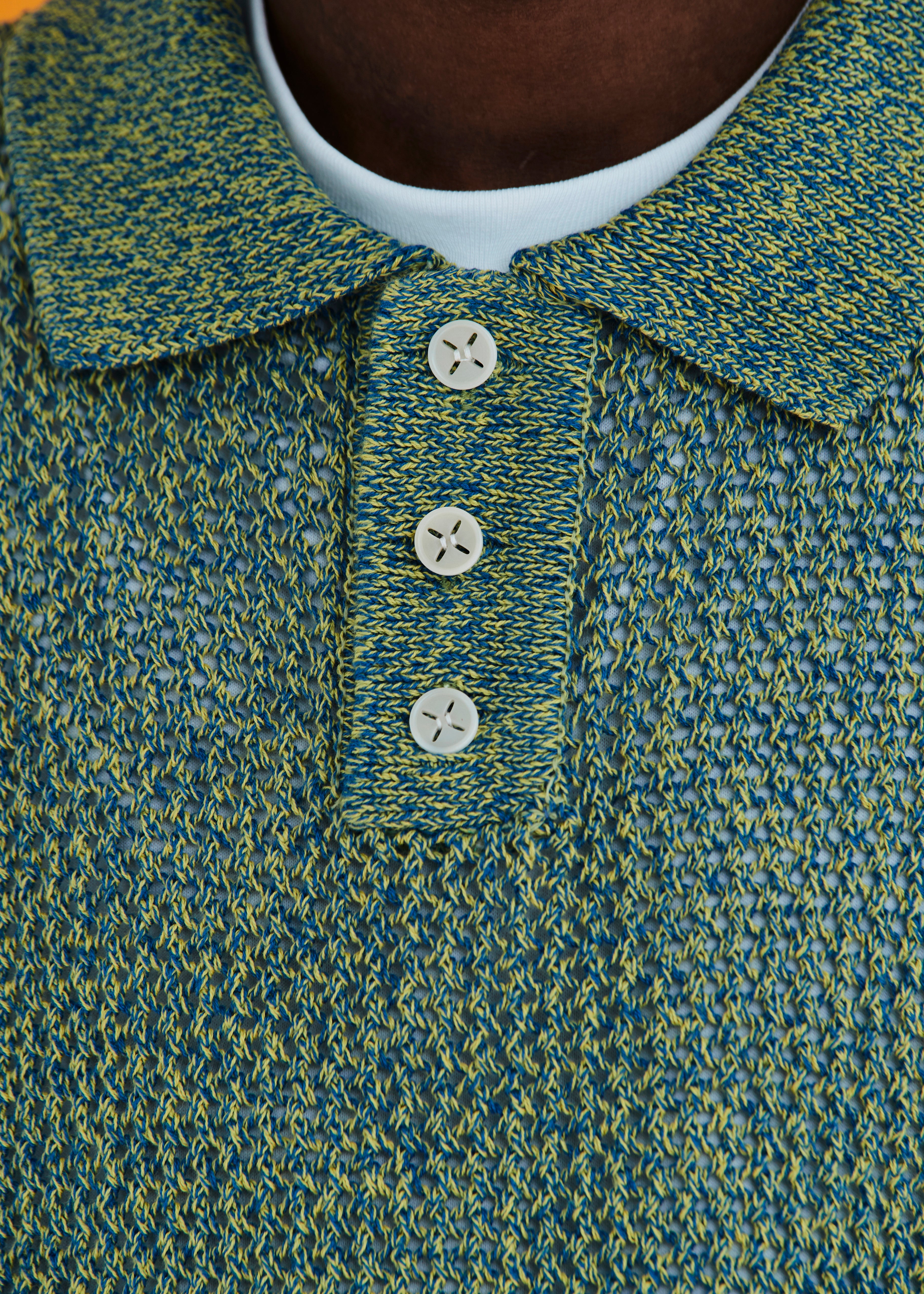 MESH KNIT POLO SHIRT / BLUE&LIME