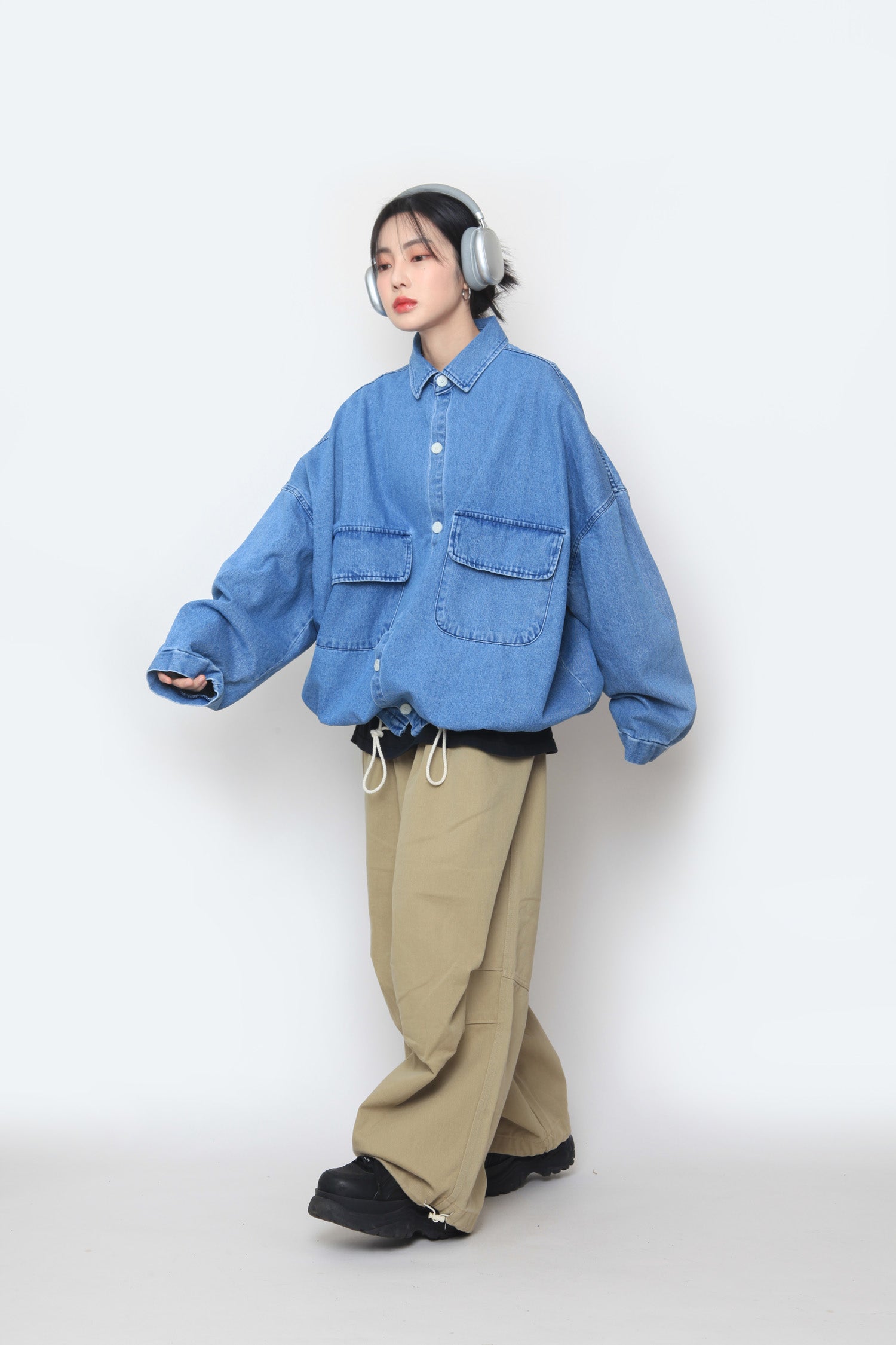 String balloon denim shirt