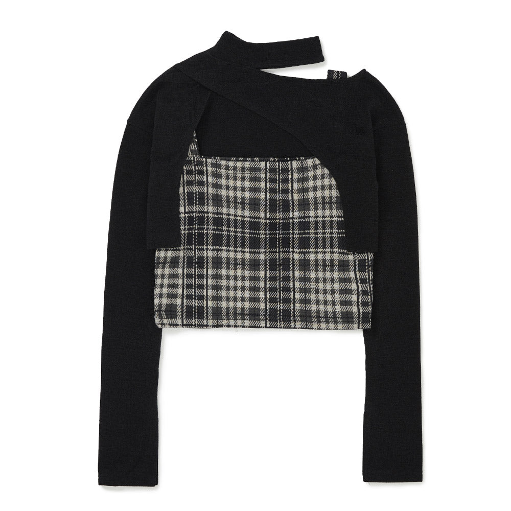 レイヤードチェックニットセット / Layered Check Knit Set [BLACK]