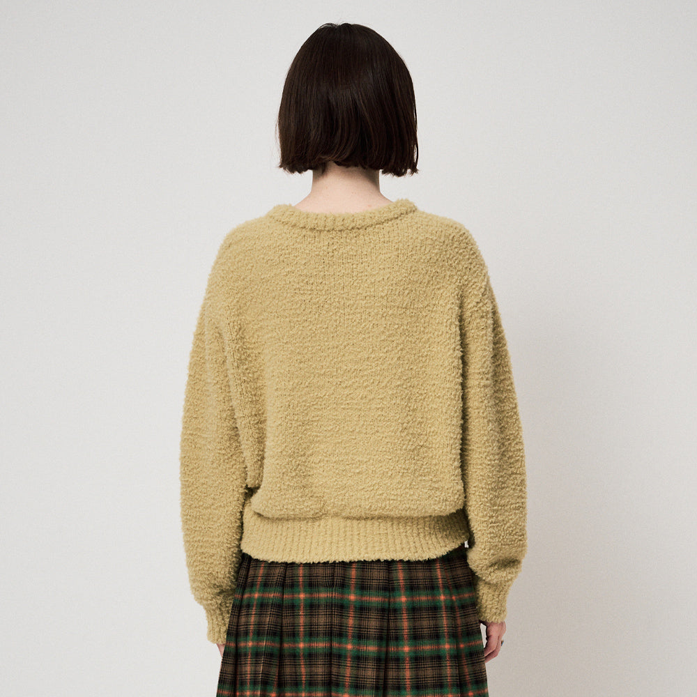 FLUFFY KNIT PULLOVER, MOS GREEN