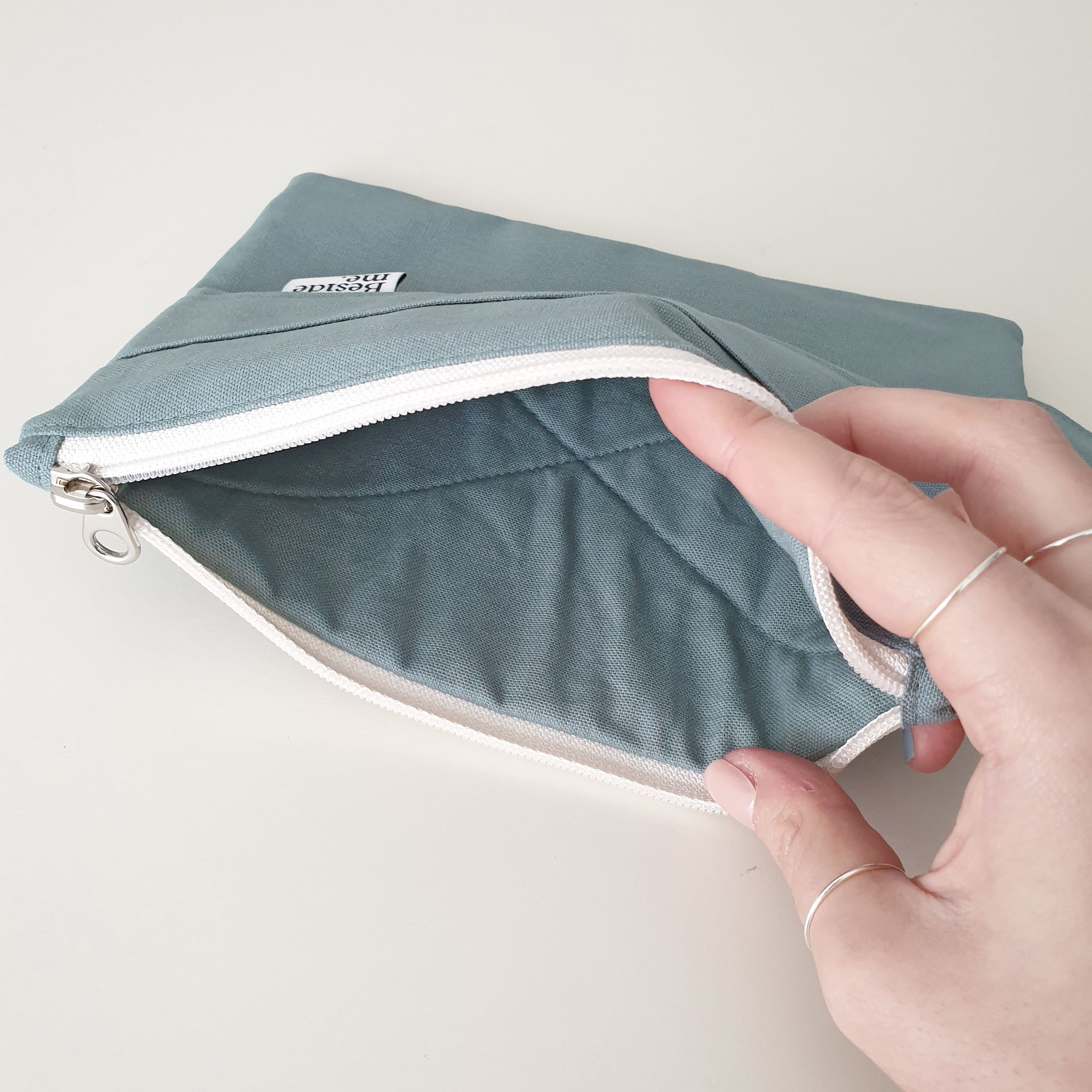 Oxford simple line strap pouch - skyblue gray