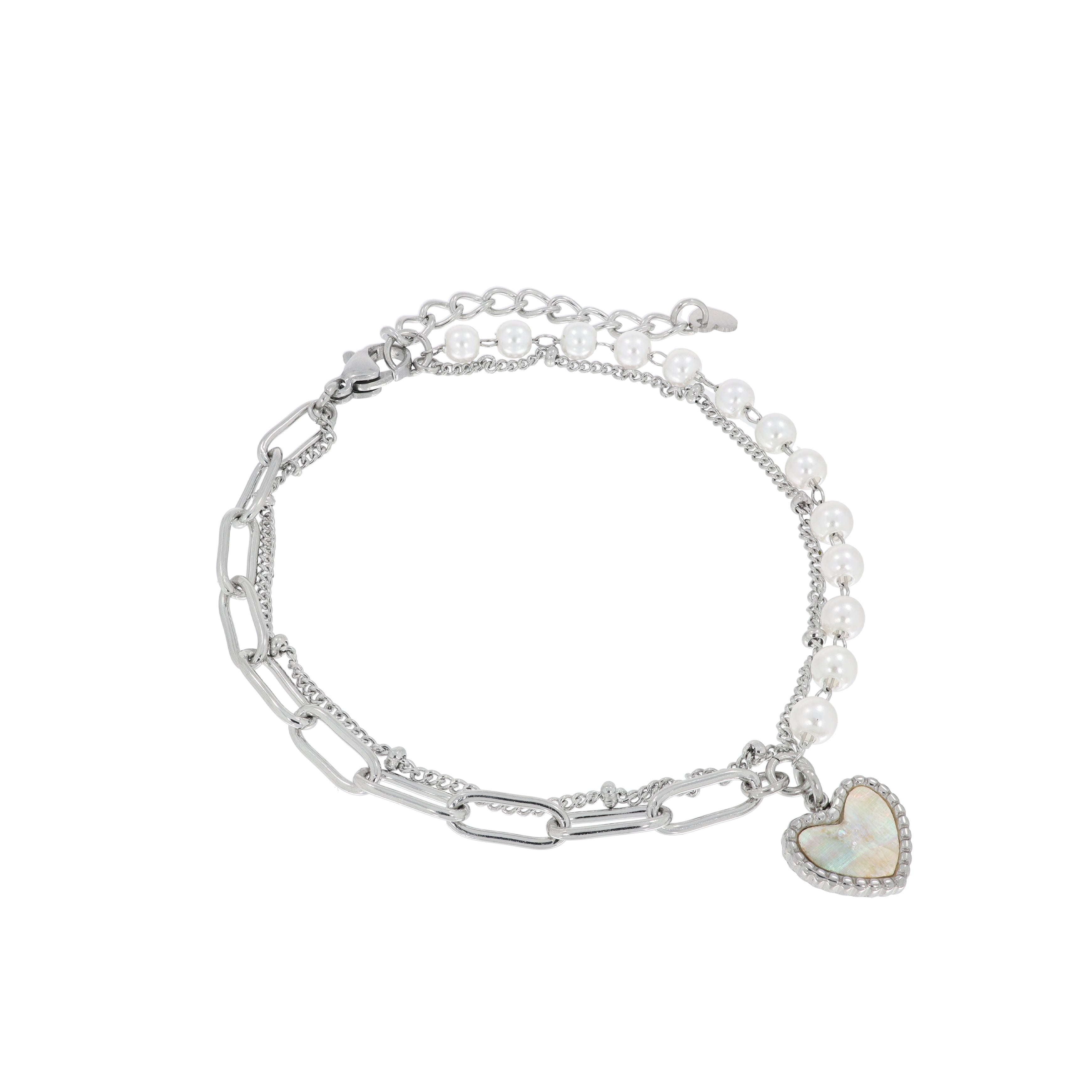 Unbalanced pearl mother-of-pearl heart bracelet