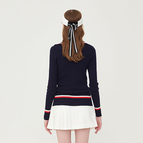 Line ribbed collar knit