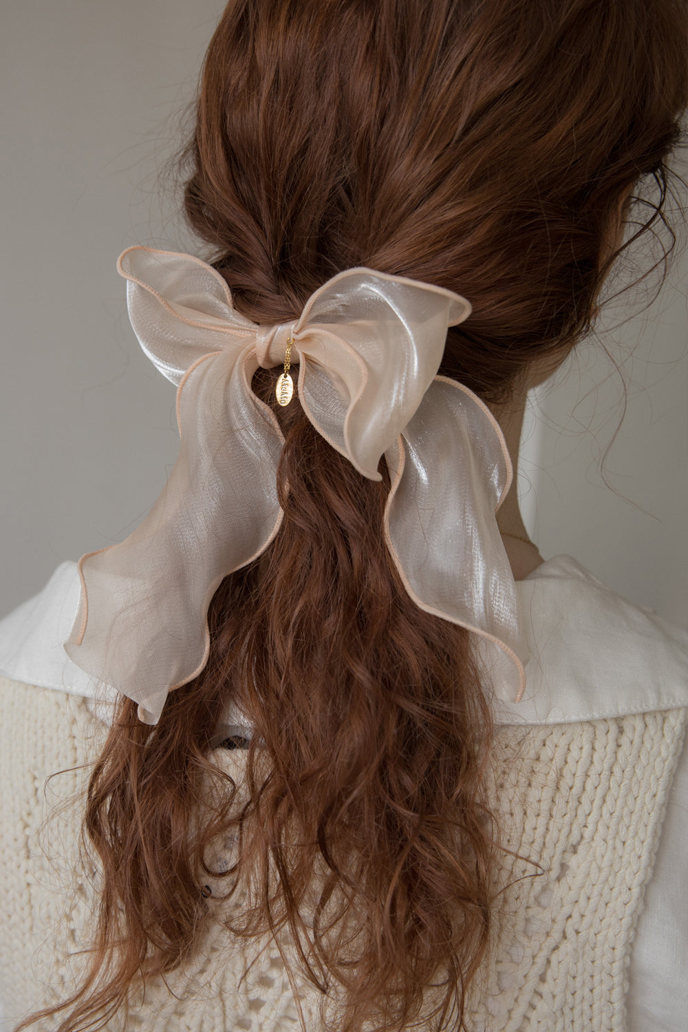 Salmon organza ruffle ribbon hairpin