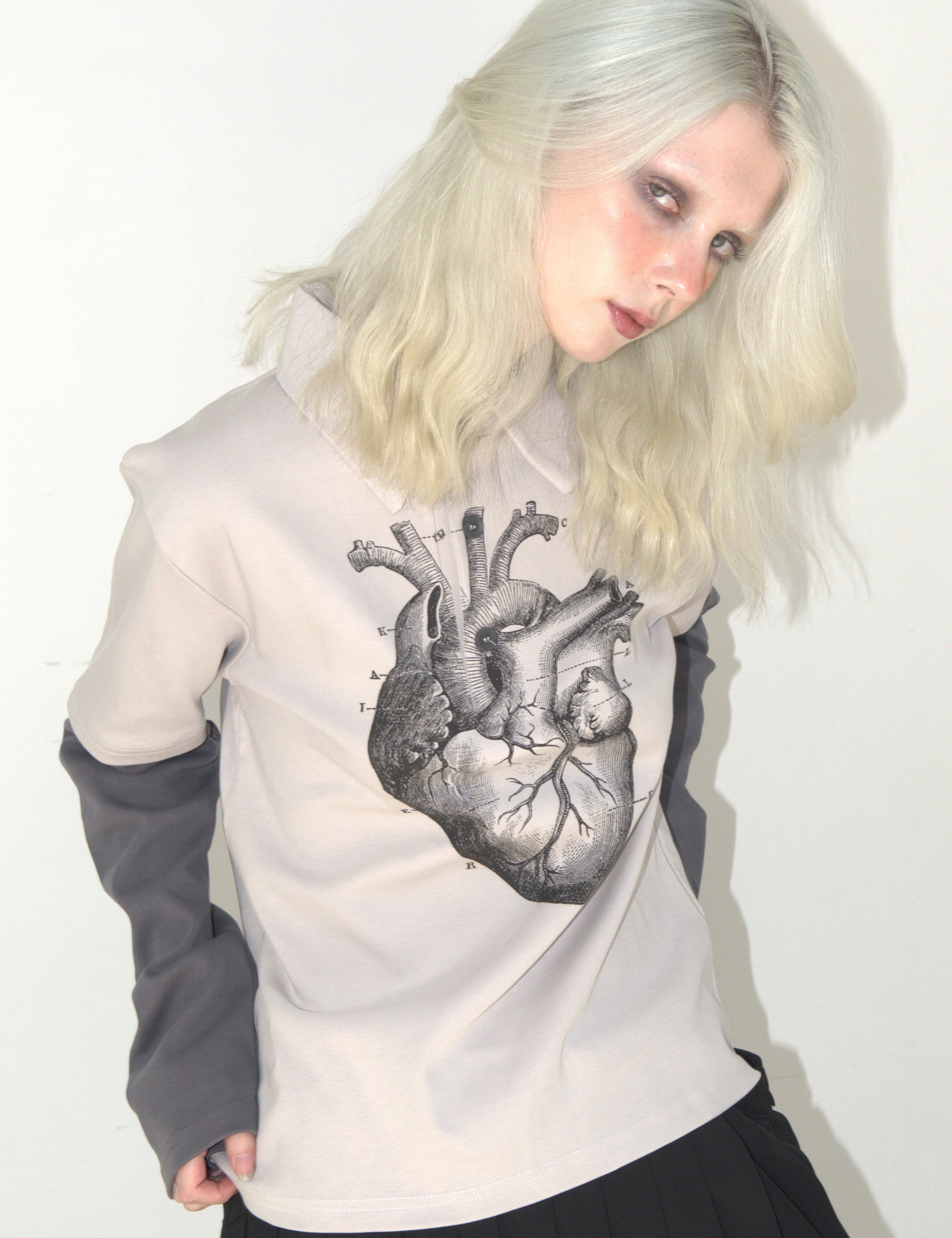 Heart PK layered long sleeve GRAY