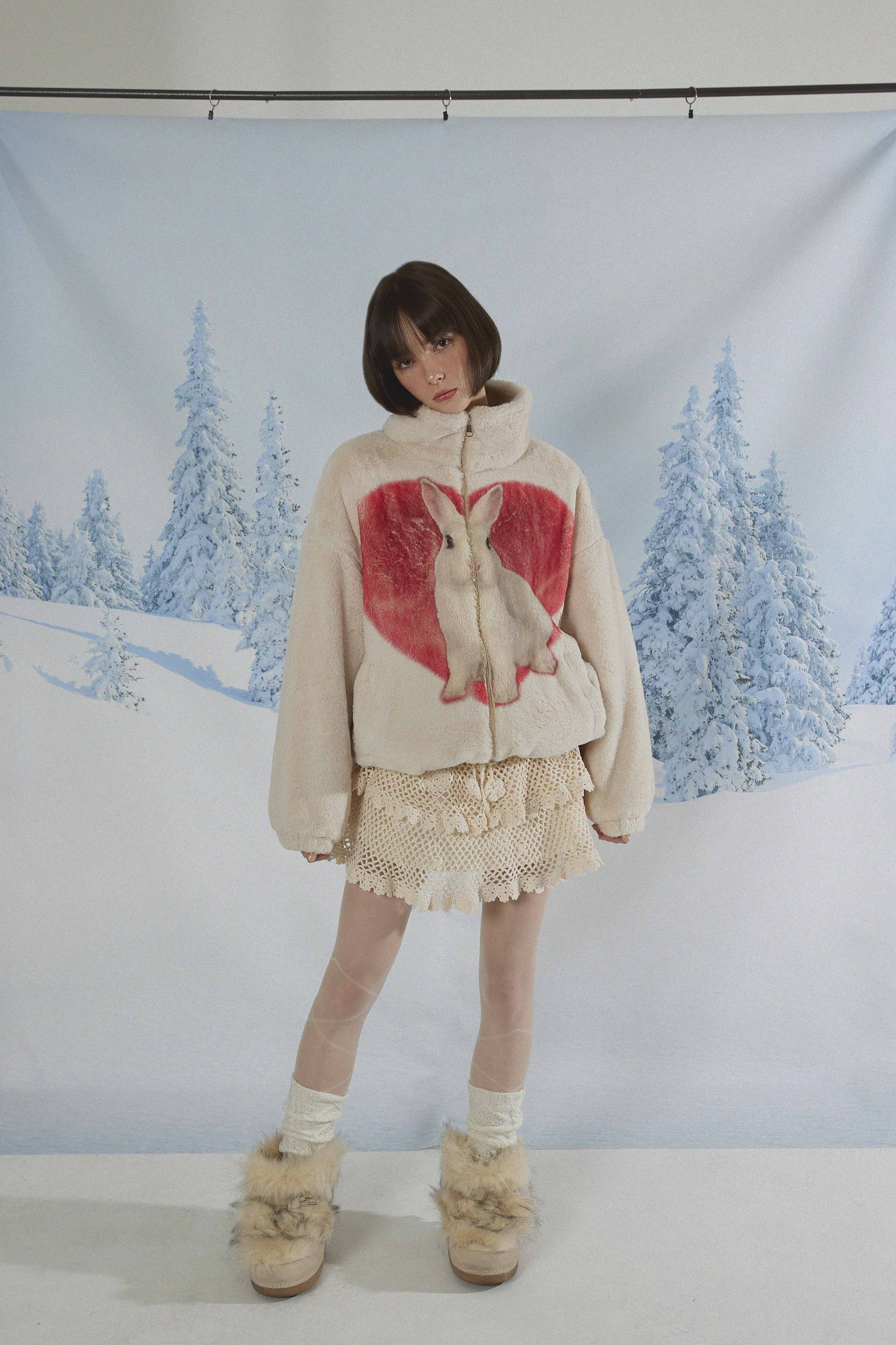 Rabbit Heart Fur Jacket IVORY Ver.2