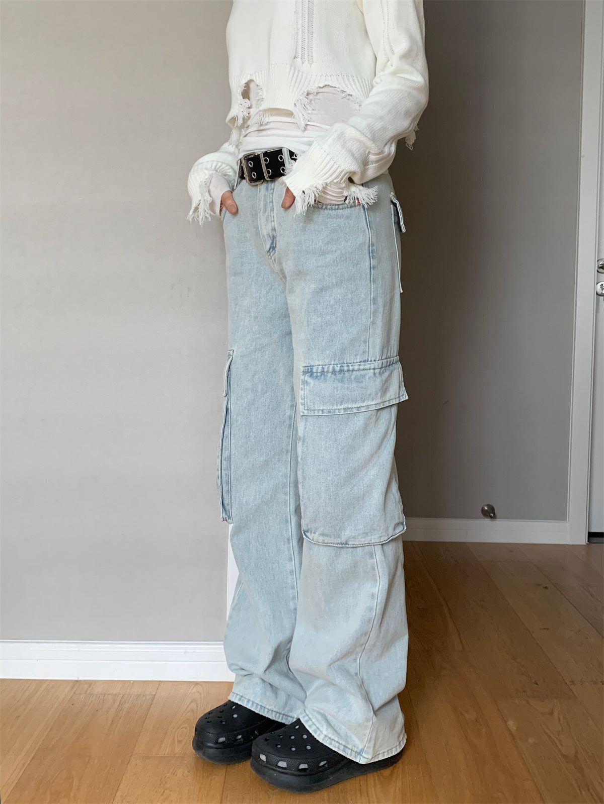 Light blue cargo denim pants