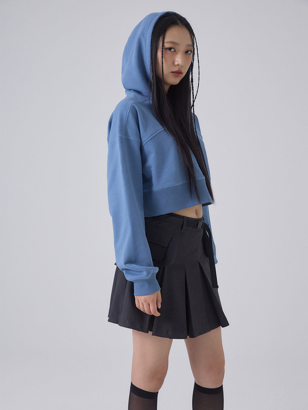 STRING CROPPED HOODIE [DUSTY BLUE]