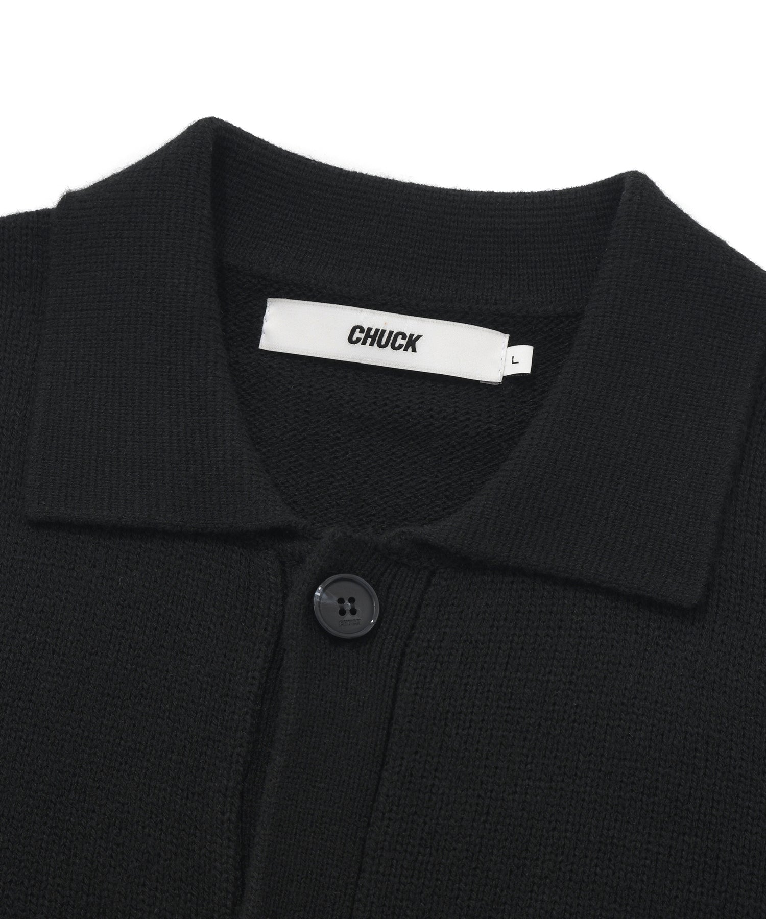 CHUCK シャープロゴカラーニットカーディガン / CHUCK SHARP LOGO COLLAR KNIT CARDIGAN (BLACK)