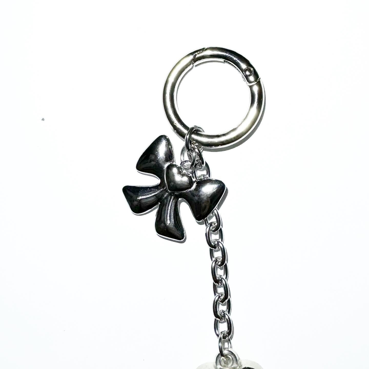 Silver ribbon heart drop keychain