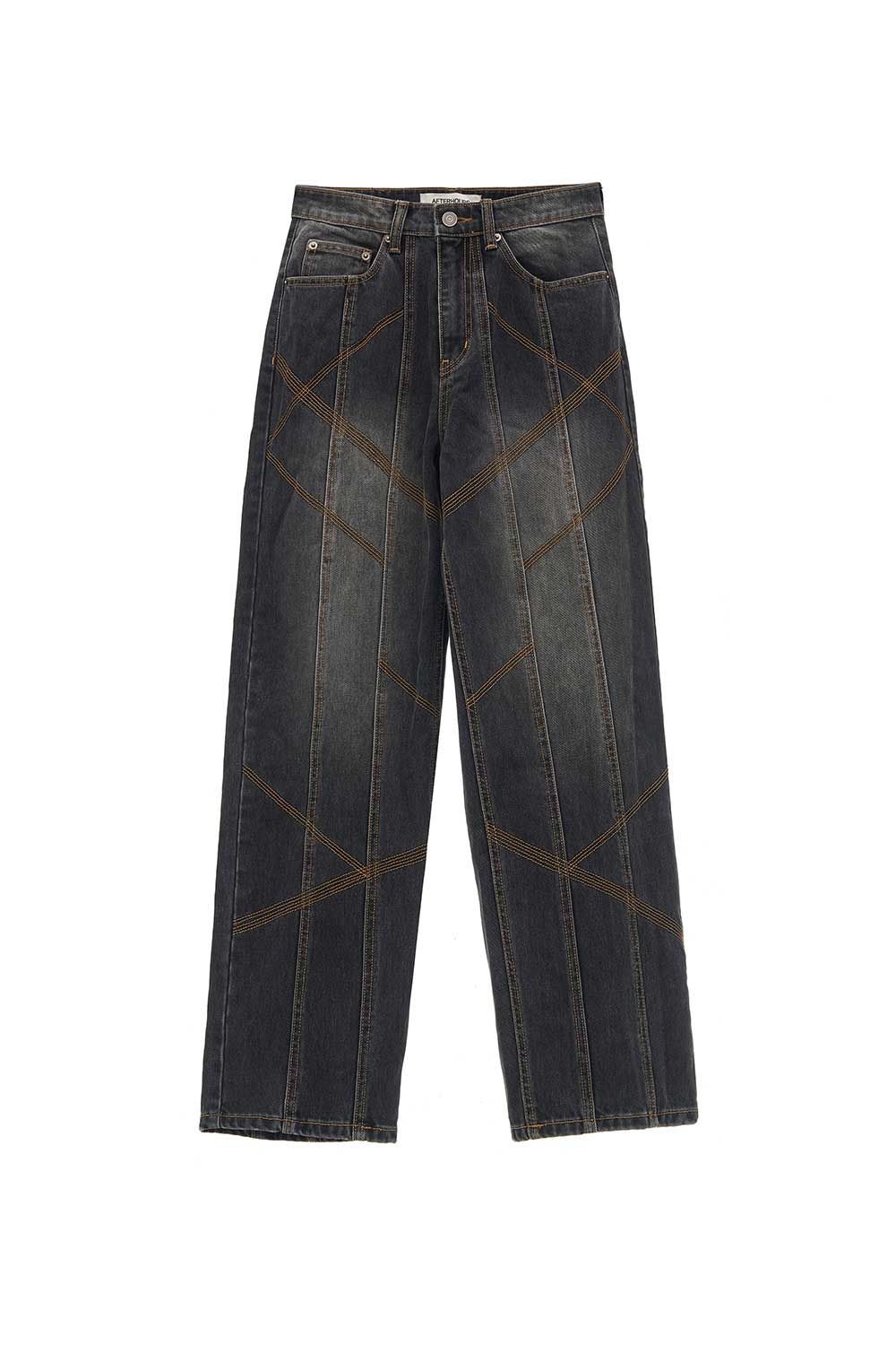 DENIM DIAGONAL STITCHED PANTS (BLACK)