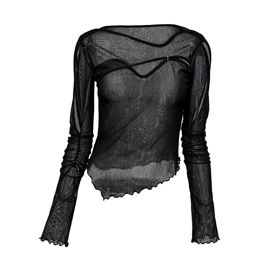 braid see-through cutout top - black