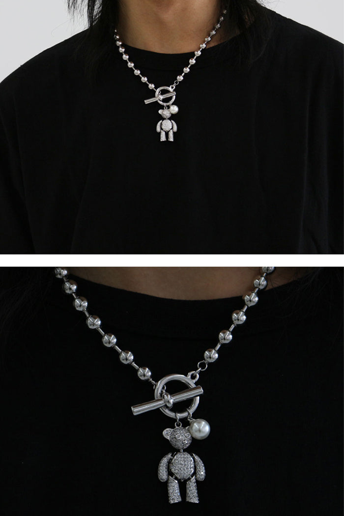 ハッピーベアネックレス/Happy Bear Necklace - Silver