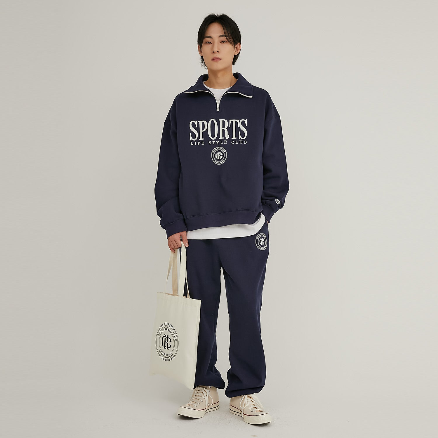 SPORTS EMBLEM ZIP-UP COLLAR SWEATSHIRTS