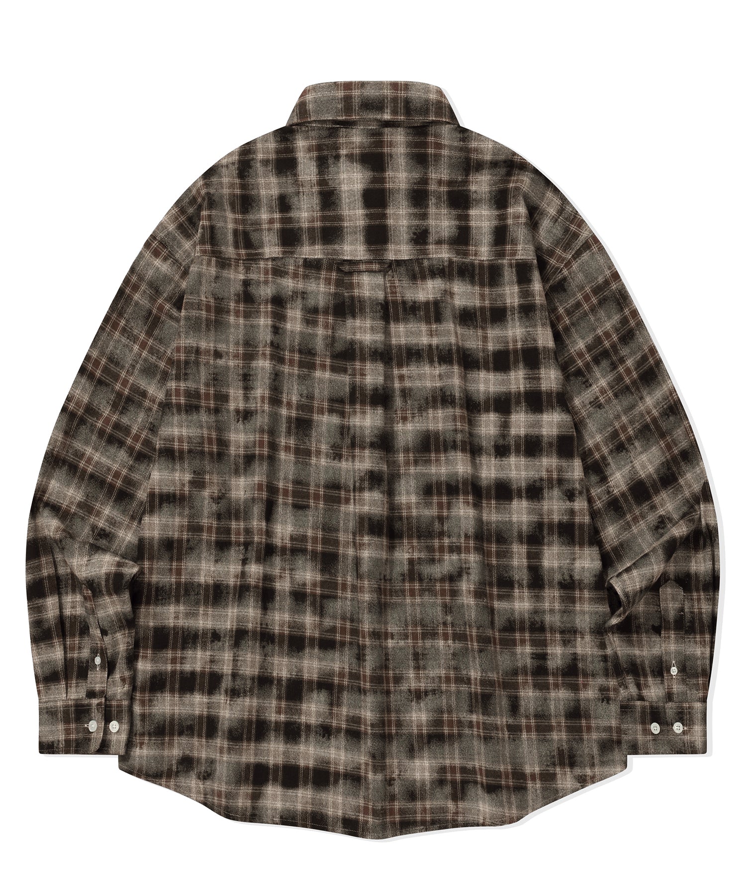 Overfit Damage Washed Check Shirt-Brown