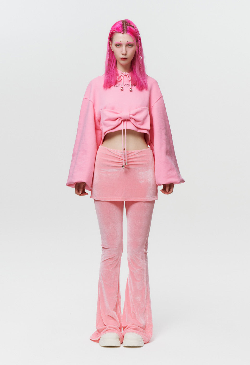  RIBBON CROP HOODIE (PINK)