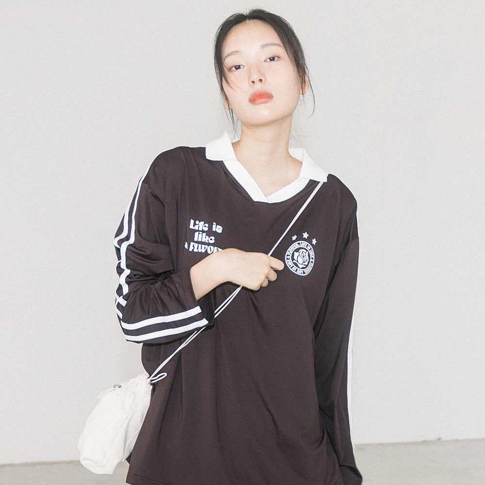 UNIFORM V-NECK JERSEY L/S TEE(BROWN)