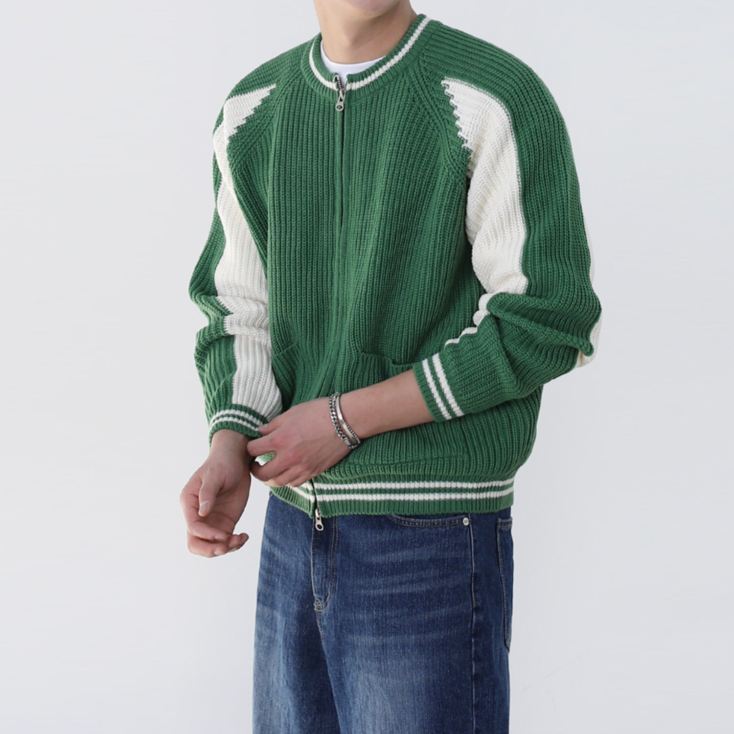 2WAY VARSITY KNIT ZIP UP