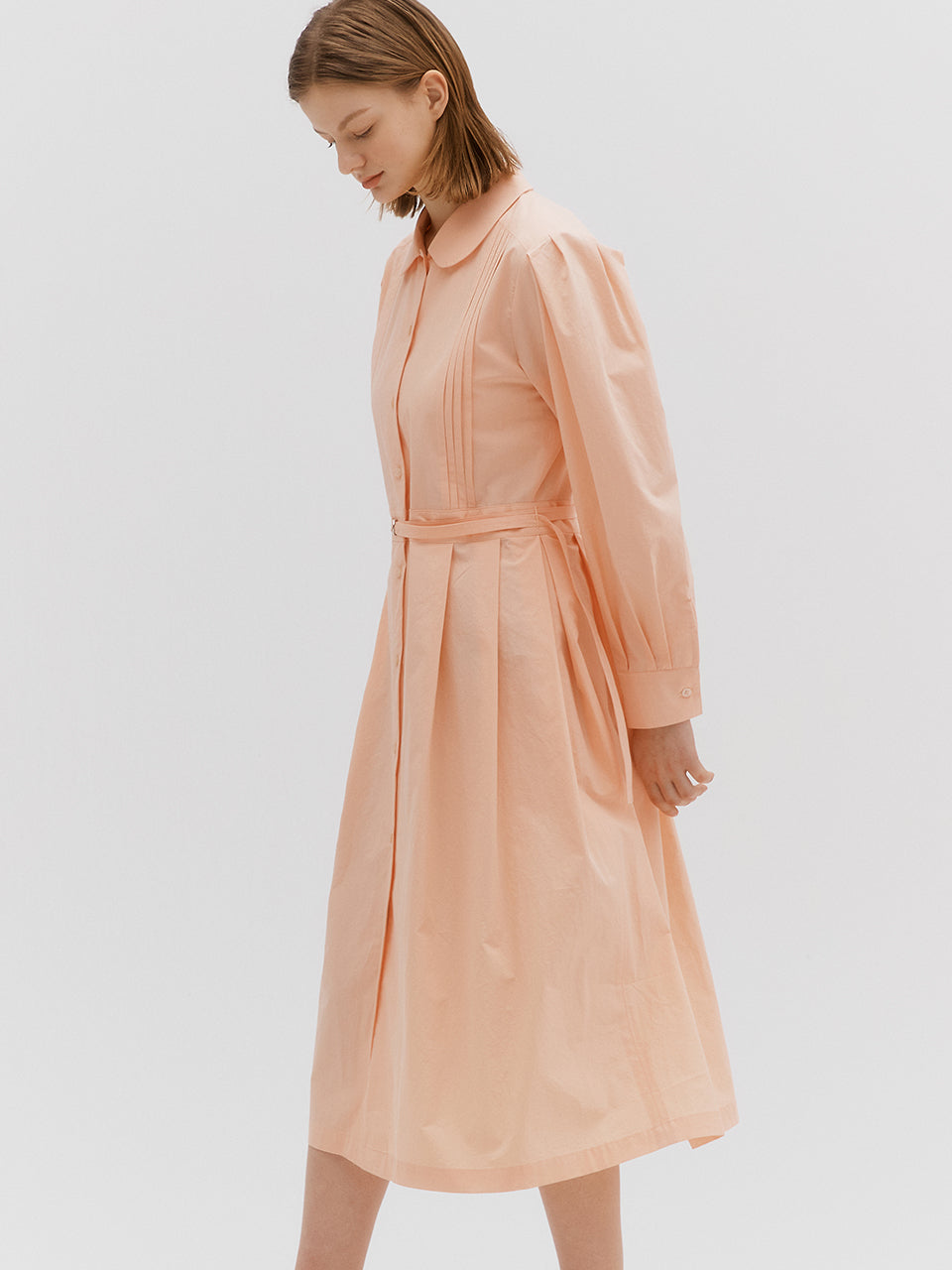 Pintuck cotton dress - Salmon pink