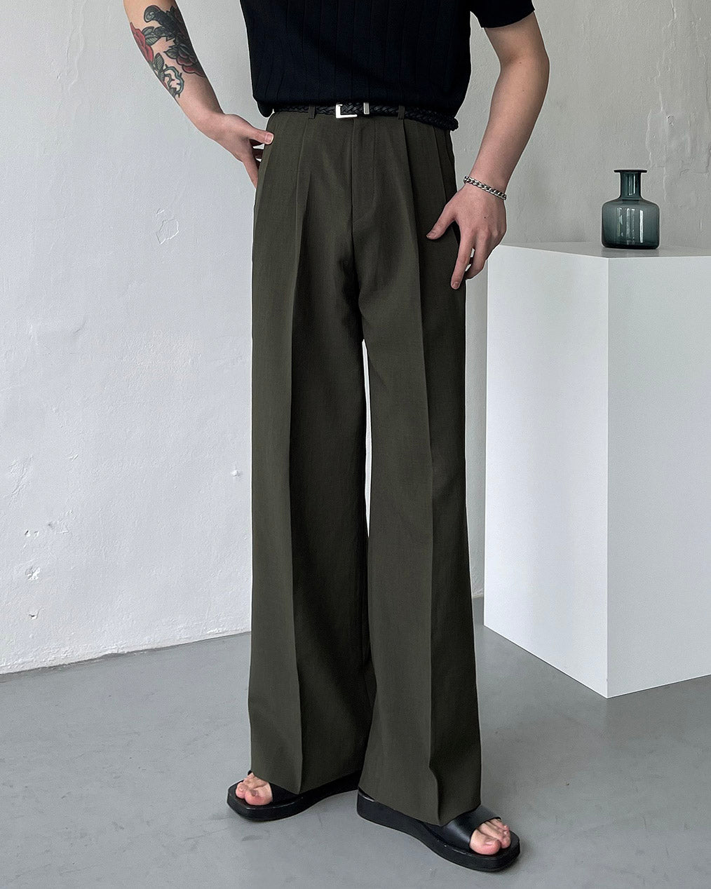 FL Niver Two-Tuck Side Banding Wide Slacks (4 colors)