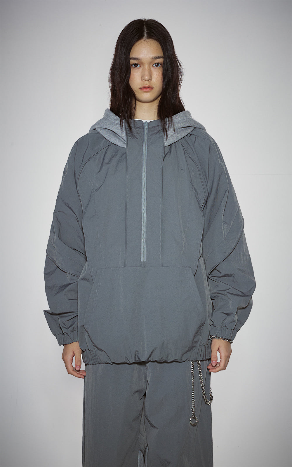 PIPPING MIX ANORAK HOODIE_GRAY