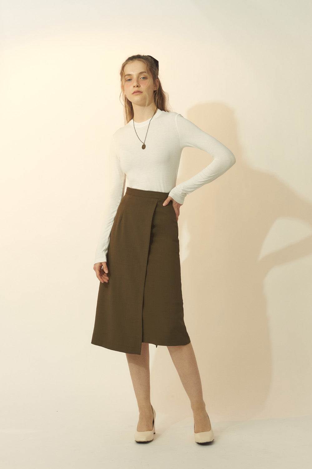 [BREEZE] Unbalance Basic Skirt_OLIVE (CTD1)